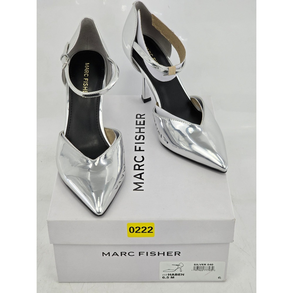 Marc Fisher Haben Pumps Womens 6.5 Silver Metallic Pointed Toe Ankle Strap - New